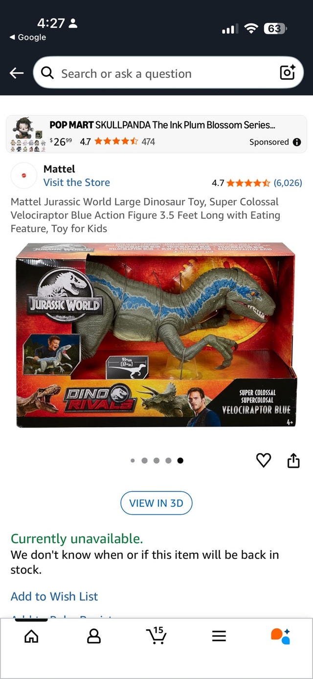 Mattel Velociraptor Blue 🥕