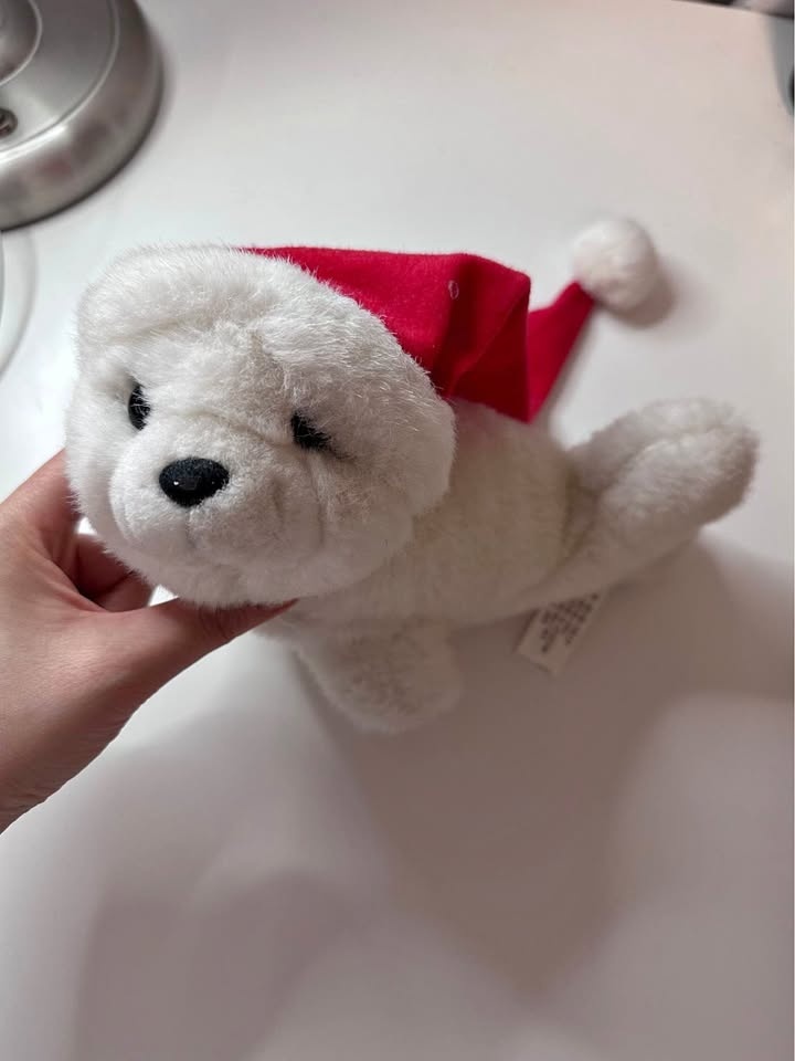 White Seal Plush with Santa Hat