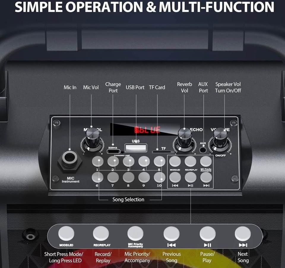 Karaoke Machine w/ 2 Mics, 2025 Upgraded 20W Subwoofer - photo 3