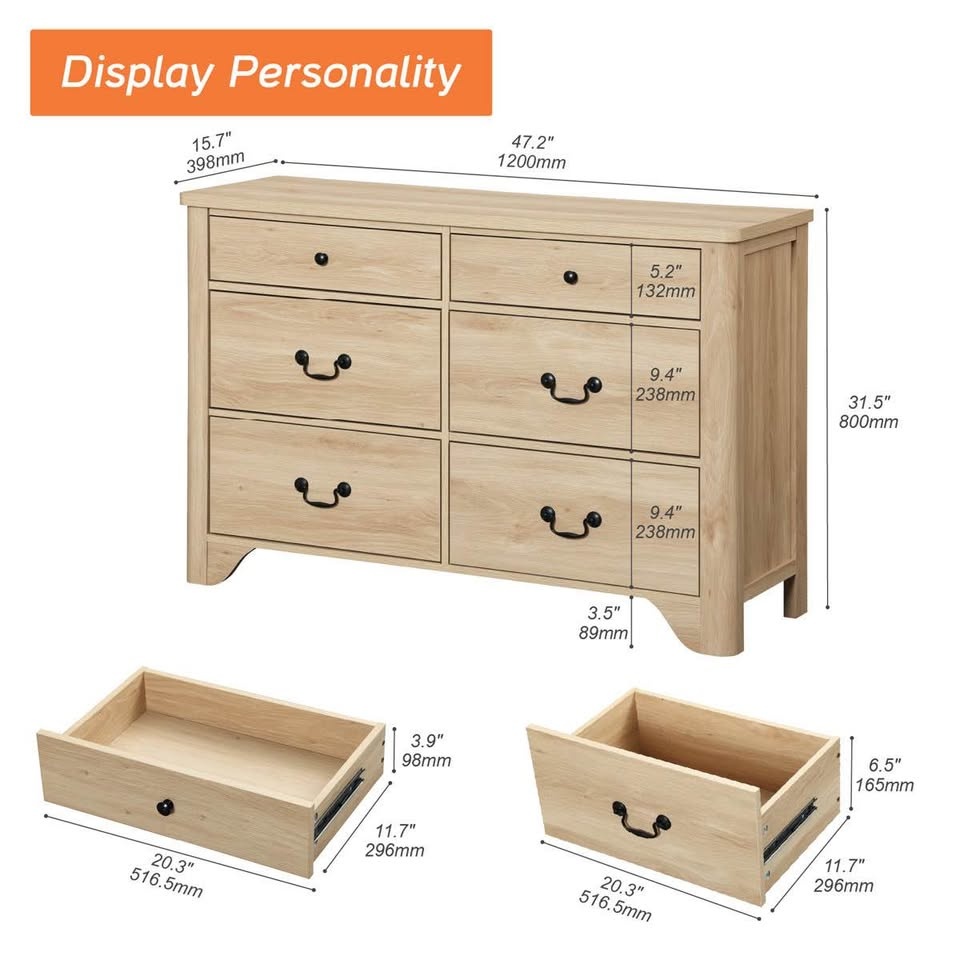 Haikey 6 Drawer Dresser, 47.2" W Double Dresser - photo 4