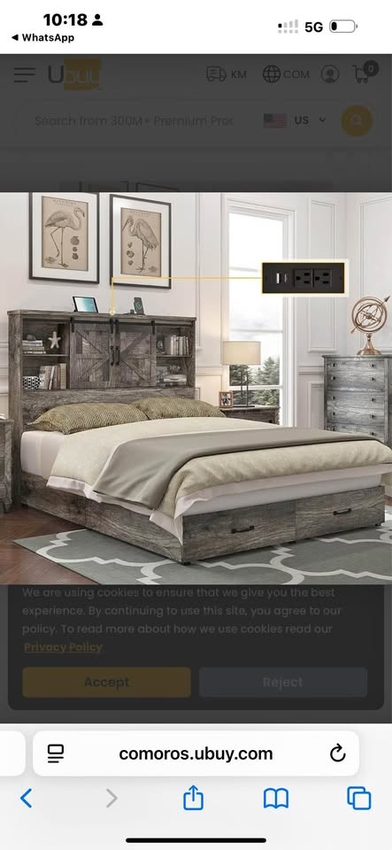 HOWE Full Size Wood Platform Bed Frame with Bookcase Headboard