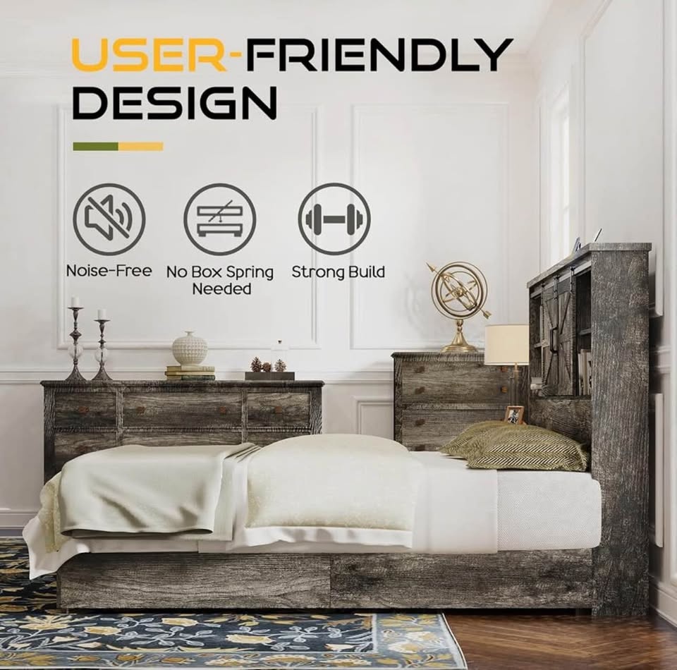 HOWE Full Size Wood Platform Bed Frame with Bookcase Headboard - photo 5
