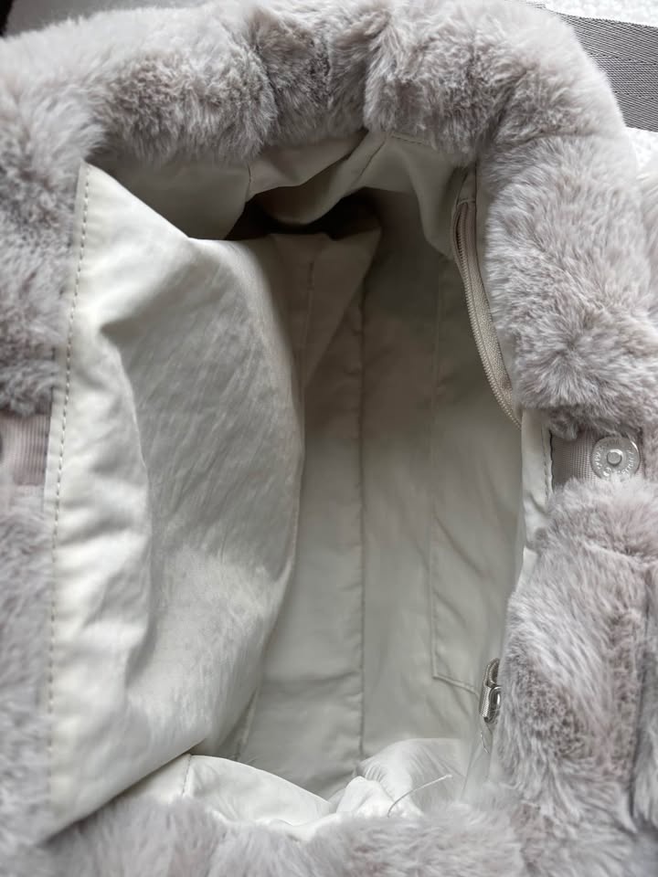 Nike Grey and White Faux Fur Swoosh Tote Bag - photo 3
