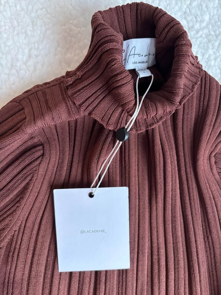 NWT Revolve l’Academie Brown Mock Neck Cutout Midi Dress (S) - photo 2