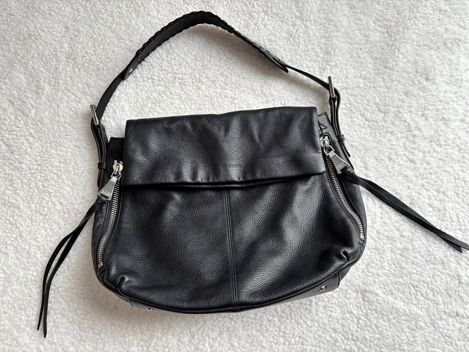 Aimee Kestenberg Bali Double Entry Black Leather Hobo Bag