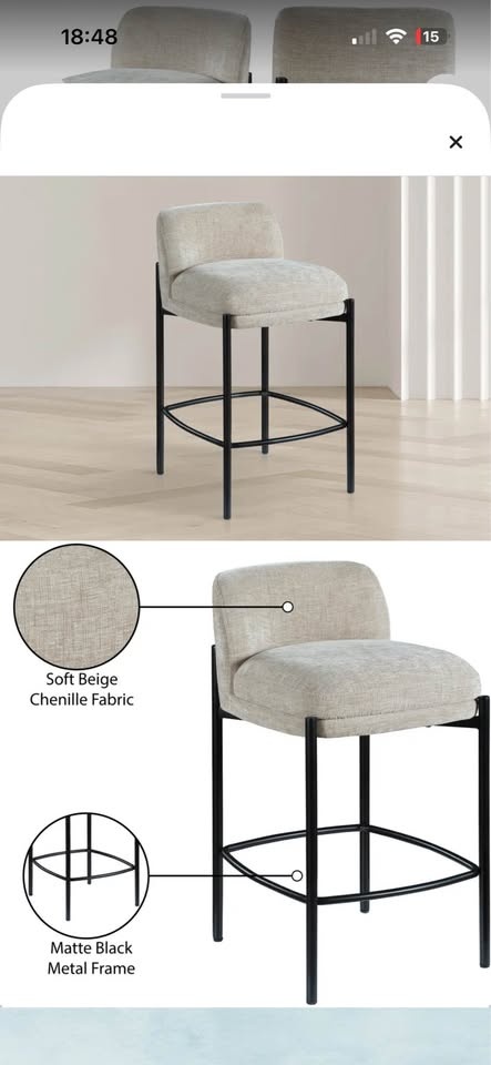 BRIXEN 26'' Beige Upholstered Counter Stool - NEW - Set of 2 - photo 4