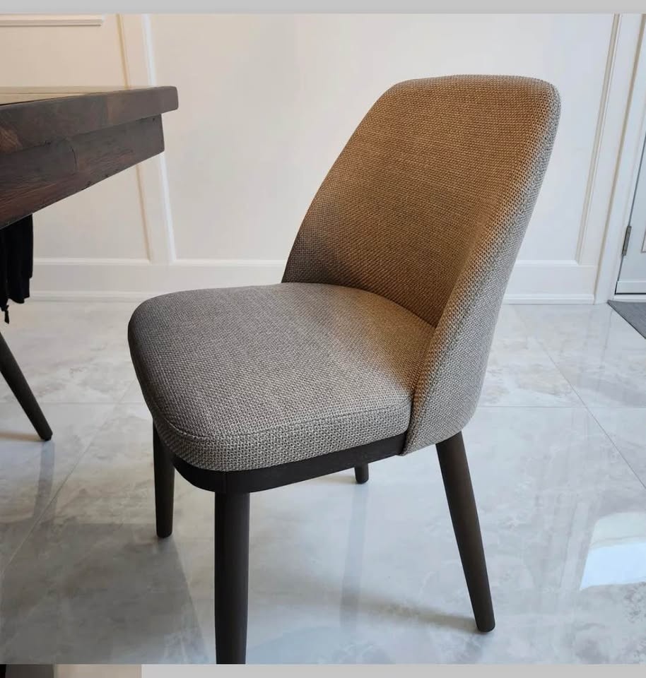 WF-3100 Beige Upholstered Solid Wood Dining Chairs - Set of 2