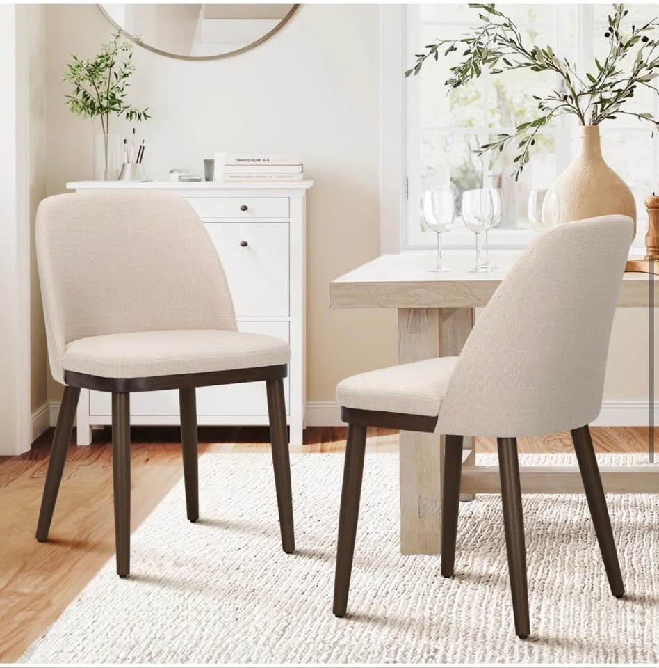 WF-3100 Beige Upholstered Solid Wood Dining Chairs - Set of 2 - photo 5