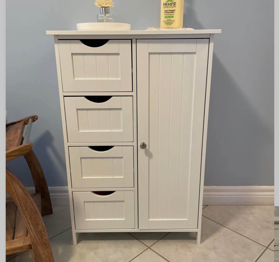 Manhattan White Storage Cabinet: New Open Box - 4 Drawers