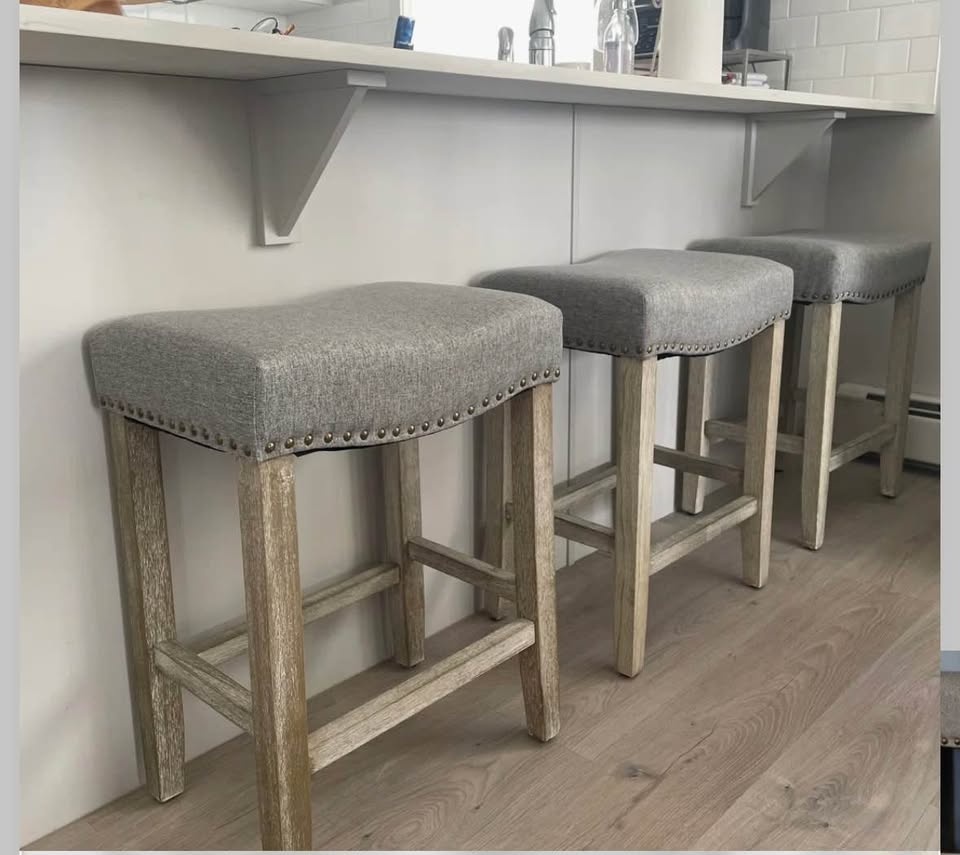 NEW! Ileana Upholstered Counter Stool Set (2) - White Beige - photo 2