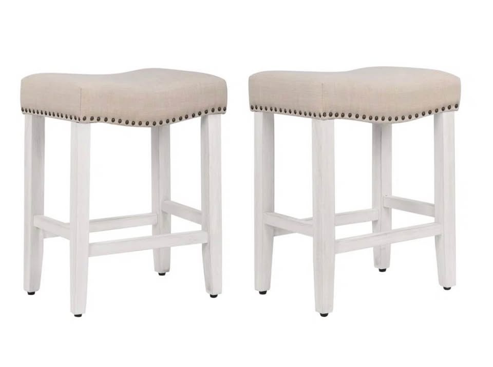 NEW! Ileana Upholstered Counter Stool Set (2) - White Beige - photo 3