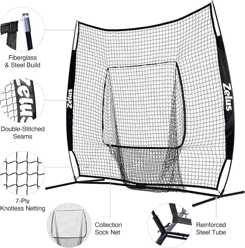 *NEW* ZELUS 7x7ft Portable Baseball Practice Net + Tee + Ball - photo 2