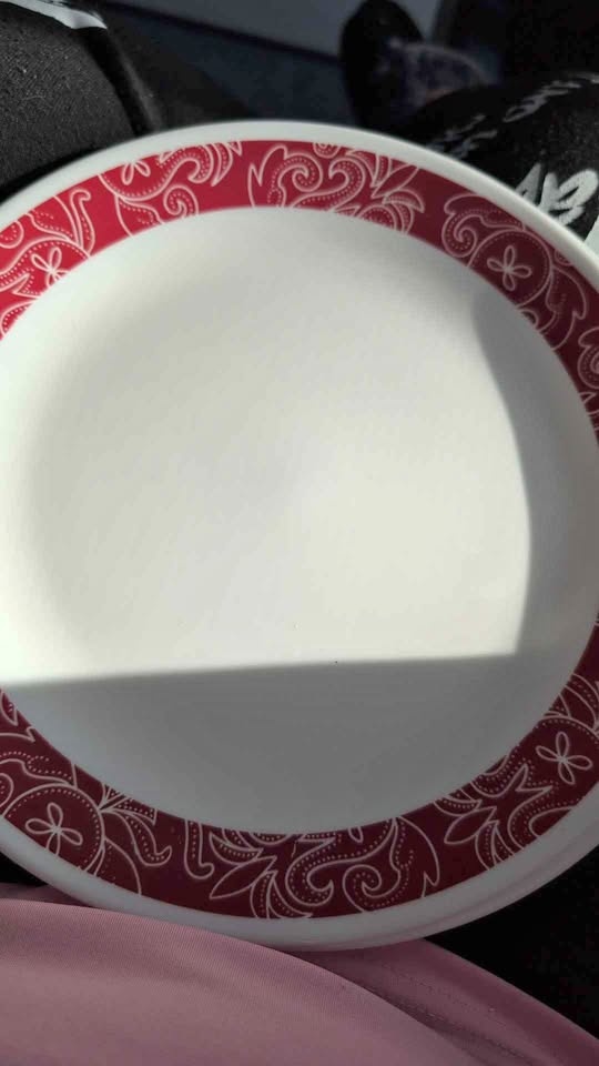 Four Corelle Plates with Red Border