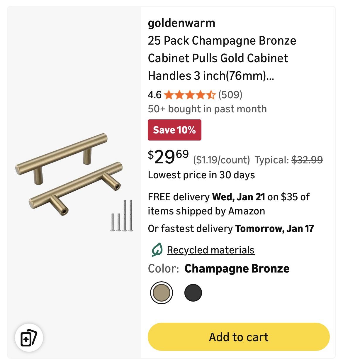 Goldenwarm Cabinet Pulls - 25 Pack