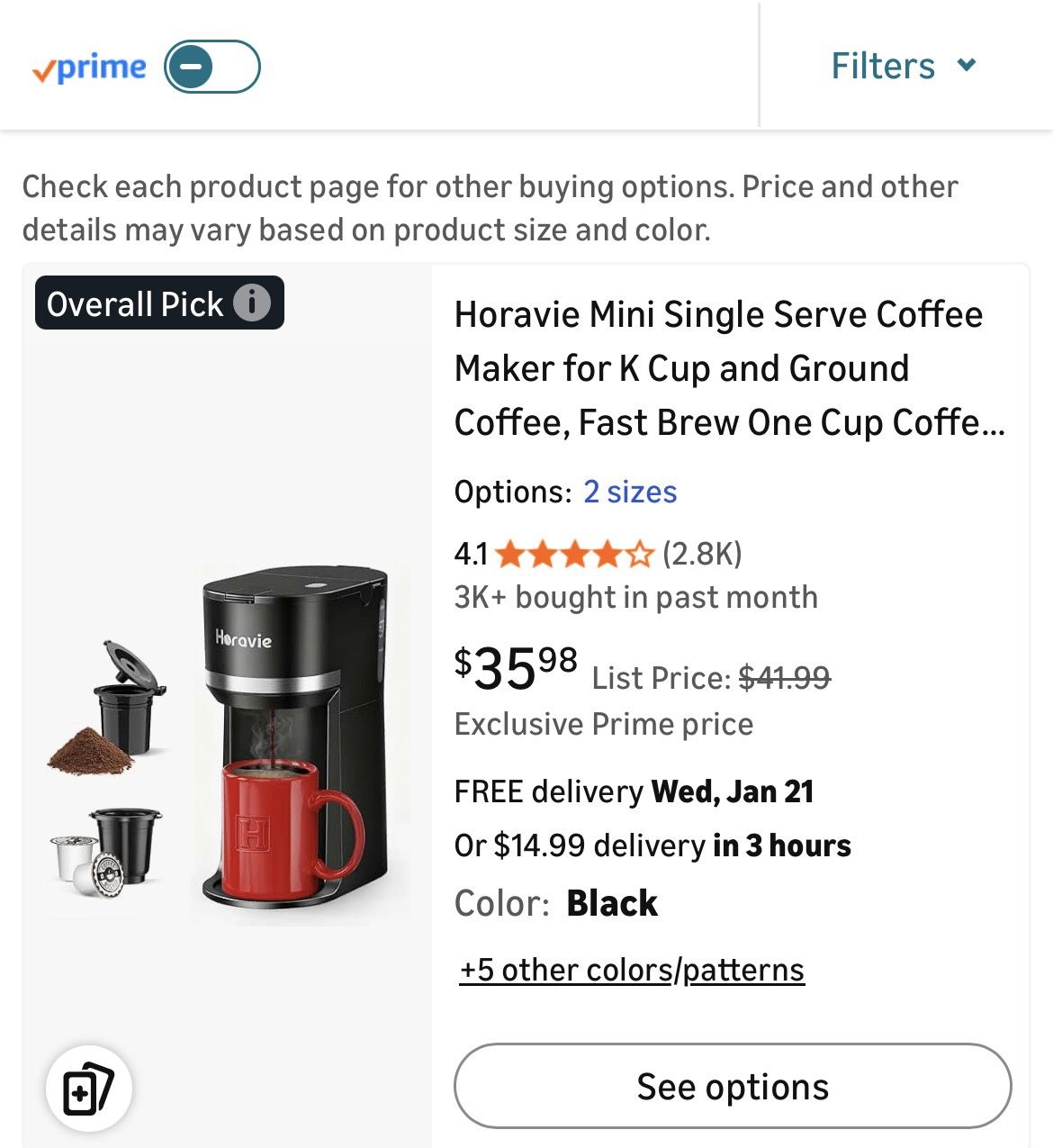Horavie Mini Single Serve Coffee Maker