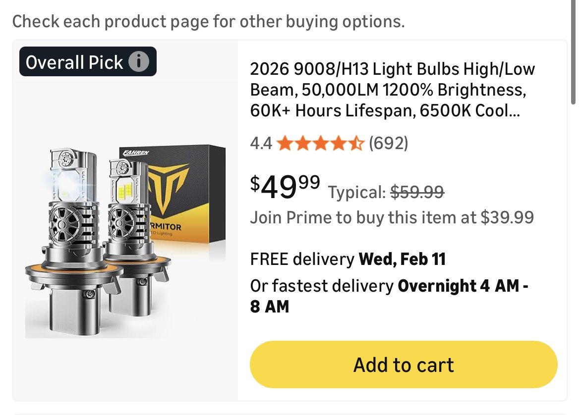 2026 9008/H13 LED Light Bulbs - Pack of 2