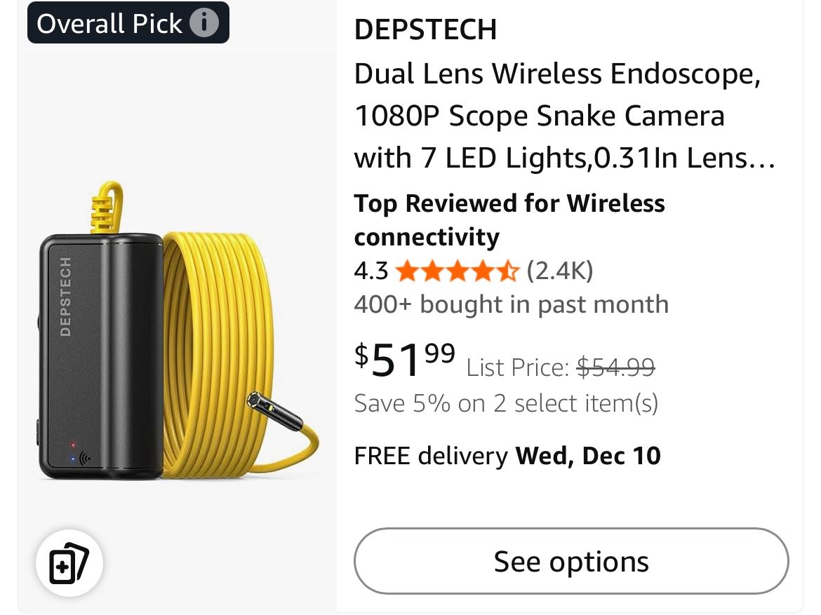 DEPSTECH Dual Lens Wireless Endoscope Camera