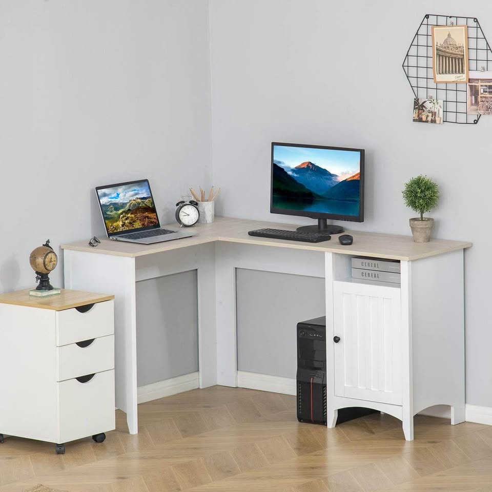 L-Shaped Computer Desk with Shelf - NEW