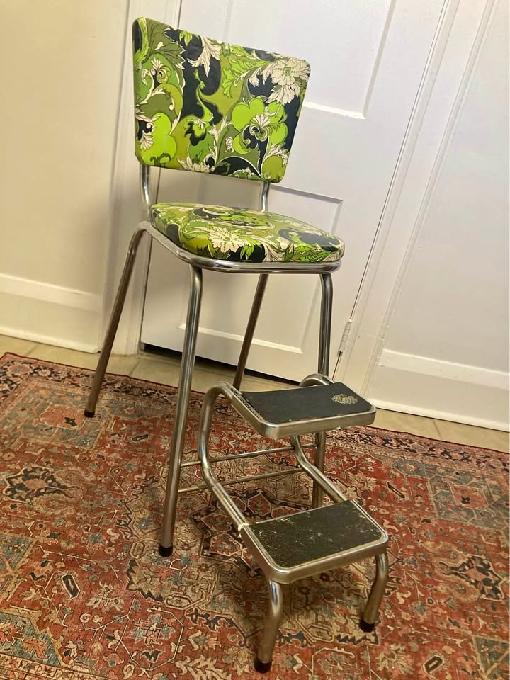 VINTAGE 1960s Chrome Kitchen Step Stool Chair
