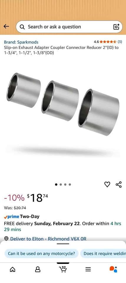 Slip-on Exhaust Adapter Coupler Reducer 2"(ID) to 1-3/4", 1-1/2"