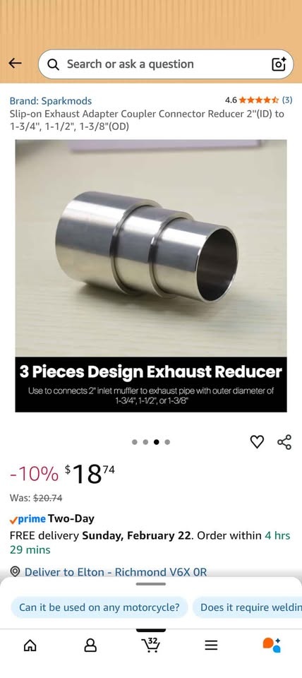 Slip-on Exhaust Adapter Coupler Reducer 2"(ID) to 1-3/4", 1-1/2" - photo 3
