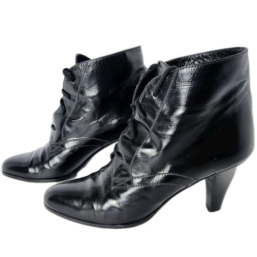 Vintage 80's Andrea Pfister Black Leather Lace-Up Boots Size 8