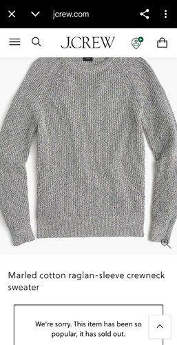 J. Crew Sweater Mens S/M Gray Cable-Knit Marled Cotton Raglan Cr - photo 2