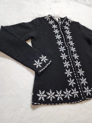 Coldwater Creek Wool Snowflake Winter Zip Up Cardigan Sweater - - photo 2