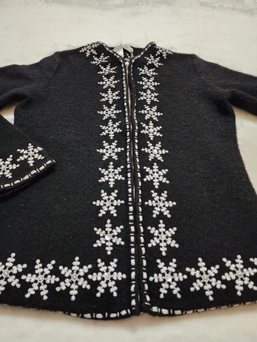 Coldwater Creek Wool Snowflake Winter Zip Up Cardigan Sweater - - photo 4