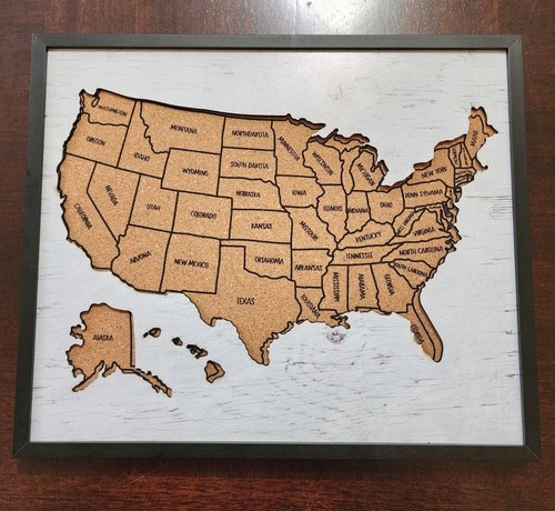 3D Laser-Cut Cork USA Travel Map - Framed Tracker