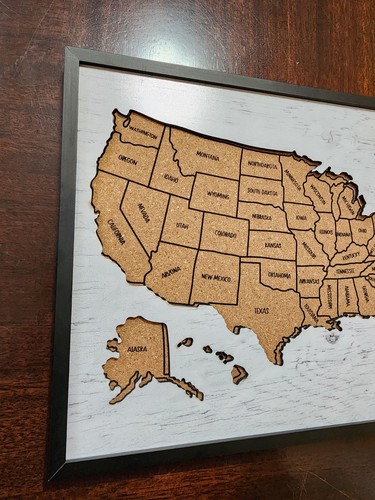 3D Laser-Cut Cork USA Travel Map - Framed Tracker - photo 2