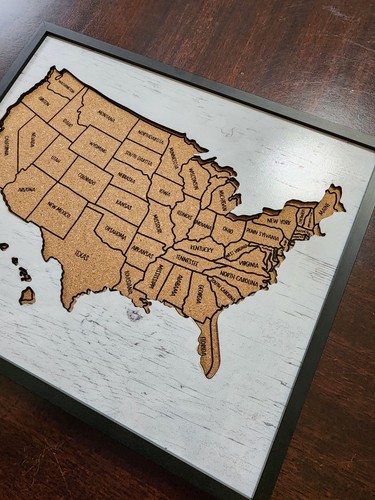 3D Laser-Cut Cork USA Travel Map - Framed Tracker - photo 3