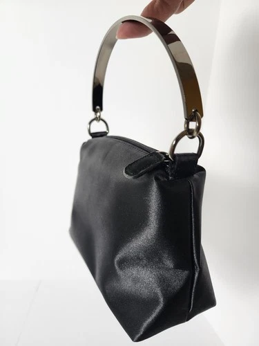 Vintage 80's Lord & Taylor Black Satin Evening Bag Purse