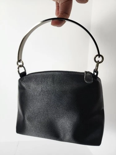 Vintage 80's Lord & Taylor Black Satin Evening Bag Purse - photo 2