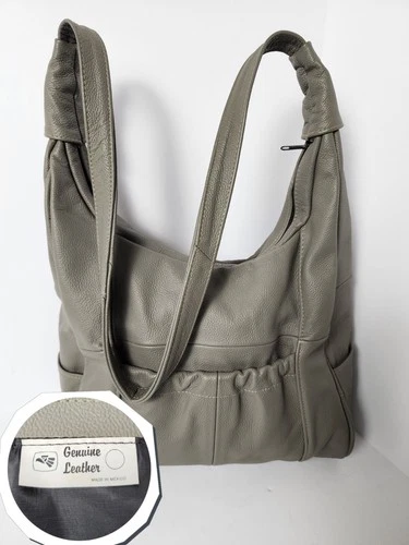 Large Grey Pebbled Leather Hobo Bag - Handmade in Mexico