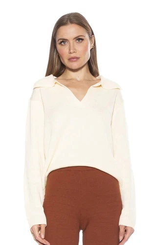 Evander Sweater M - Ivory Knit V-Neck