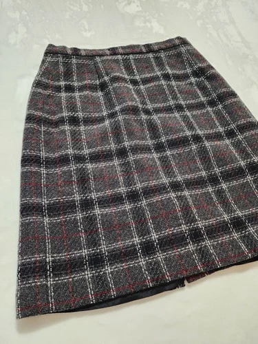 Vintage Casual Corner Plaid Wool Blend Midi Pencil Skirt Gray Si - photo 3