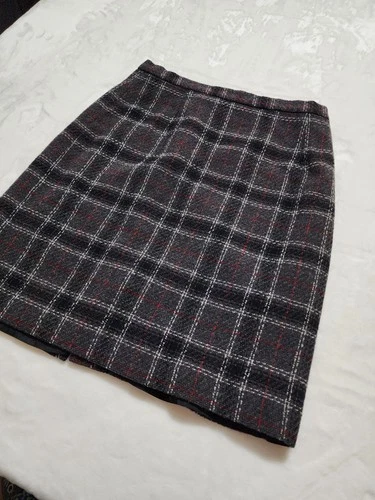 Vintage Casual Corner Plaid Wool Blend Midi Pencil Skirt Gray Si - photo 4