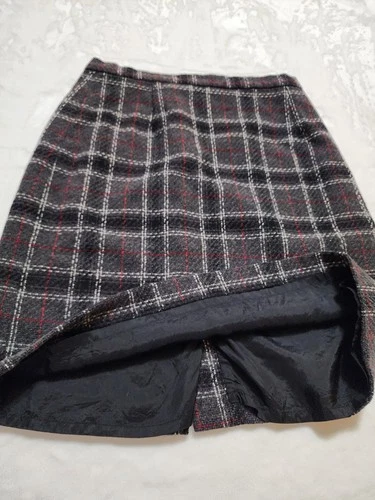 Vintage Casual Corner Plaid Wool Blend Midi Pencil Skirt Gray Si - photo 5