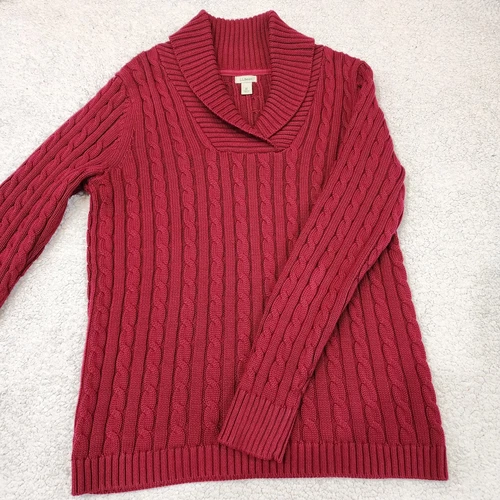 LL Bean Womens Double L-Cable Knit Sweater Size M Red