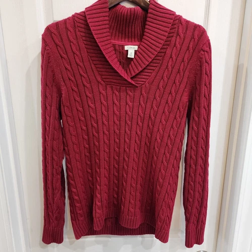 LL Bean Womens Double L-Cable Knit Sweater Size M Red - photo 2