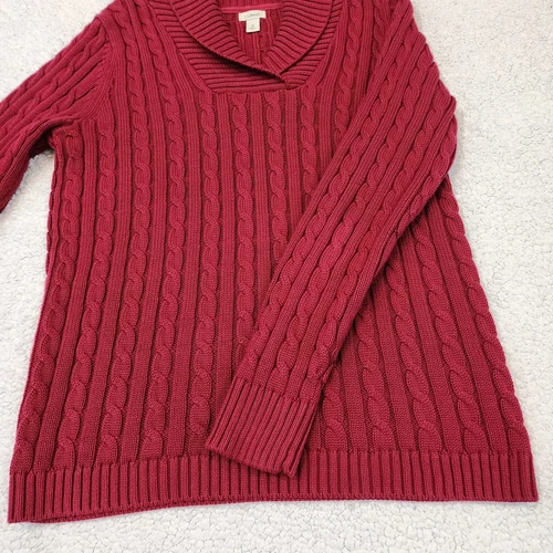 LL Bean Womens Double L-Cable Knit Sweater Size M Red - photo 3
