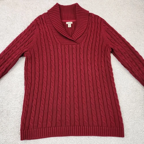LL Bean Womens Double L-Cable Knit Sweater Size M Red - photo 4