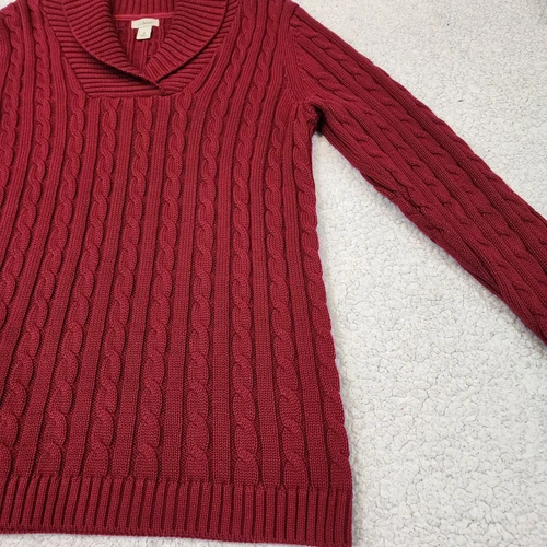 LL Bean Womens Double L-Cable Knit Sweater Size M Red - photo 5