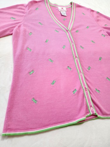 Quacker Factory Silk Blend Cardigan 1X - Pink & Green Cricket Kn - photo 3