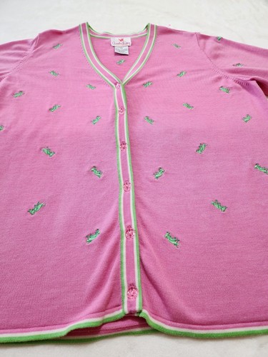 Quacker Factory Silk Blend Cardigan 1X - Pink & Green Cricket Kn - photo 5