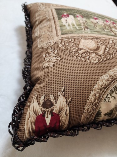 Vintage Equestrian Fox Hunt Pillow Leather Trim - photo 4