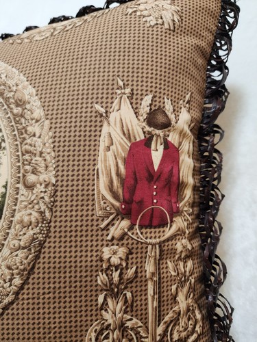 Vintage Equestrian Fox Hunt Pillow Leather Trim - photo 5