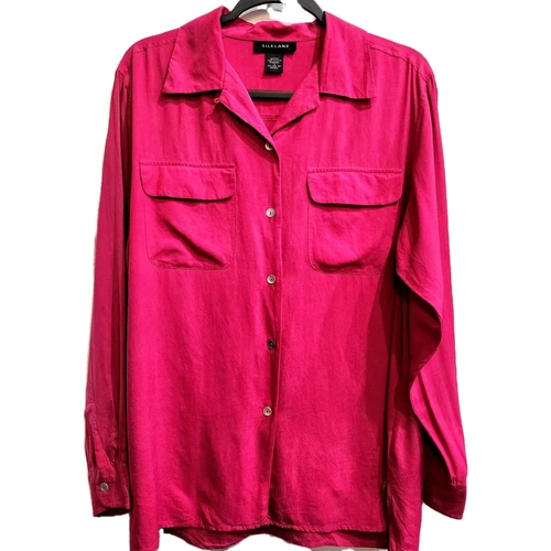 SilkLand 100% Pure Silk Vibrant Pink Pearlescent Button Up Blous