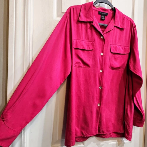 SilkLand 100% Pure Silk Vibrant Pink Pearlescent Button Up Blous - photo 3